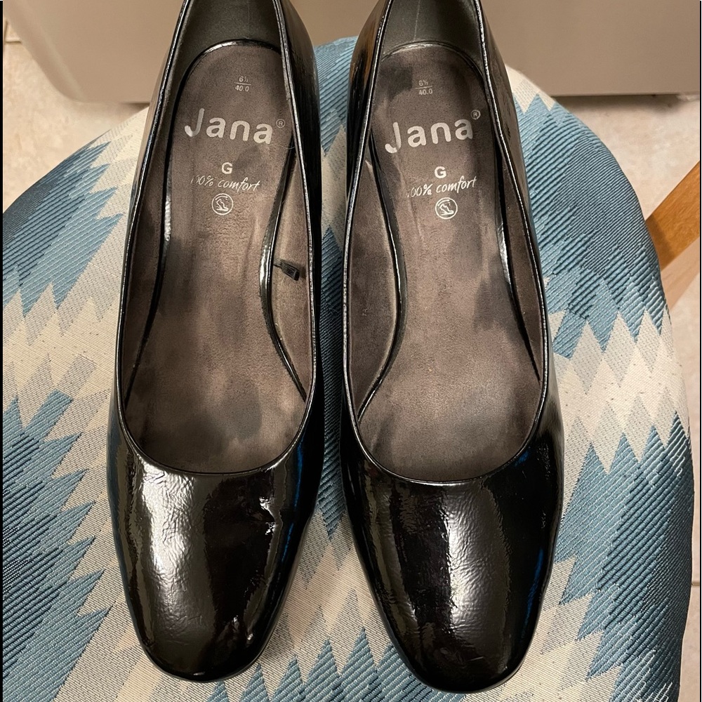 Jana Block Heel Black Patent Leather Shoes
